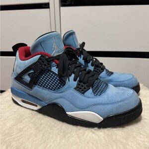 Jordan 4 Retro x Travis Scott Cactus Jack Blue Suede Mid Top Sneakers